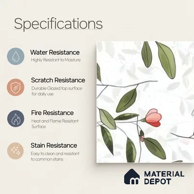 Moroccan Floor & Wall Tile TL 07326 B Spring Stem 1 ft x 1 ft Ceramic Matte Finish - 9 mm | Suitable For Kitchen, Bathroom, Dining Area | Please Expect a Slight Variation of Pattern