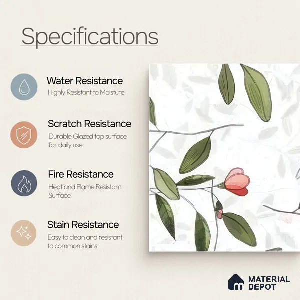 Moroccan Floor & Wall Tile TL 07326 B Spring Stem 1 ft x 1 ft Ceramic Matte Finish - 9 mm | Suitable For Kitchen, Bathroom, Dining Area | Please Expect a Slight Variation of Pattern