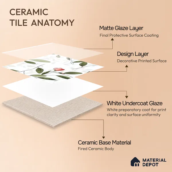 Moroccan Floor & Wall Tile TL 07326 D Soft Twig 1 ft x 1 ft Ceramic Matte Finish - 9 mm | Suitable For Kitchen, Bathroom, Dining Area | Please Expect a Slight Variation of Pattern