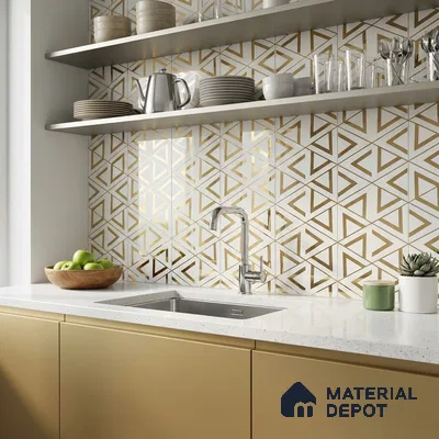 Glass Highligter Wall Tile TL 07327 Golden Triad 2 ft x 1 ft Glossy Finish Ceramic Tile - 9 mm | Suitable For Bathroom, Kitchen Backsplashes