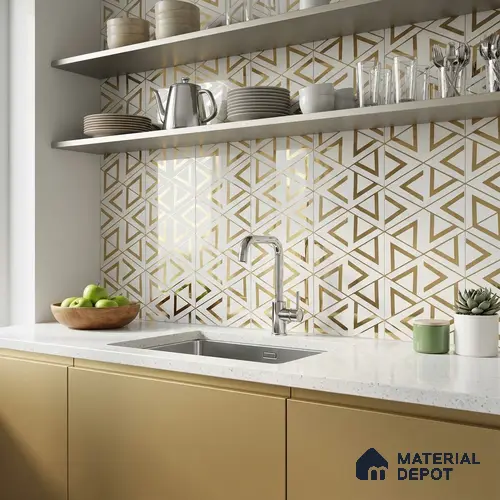 Glass Highligter Wall Tile TL 07327 Golden Triad 2 ft x 1 ft Glossy Finish Ceramic Tile - 9 mm | Suitable For Bathroom, Kitchen Backsplashes