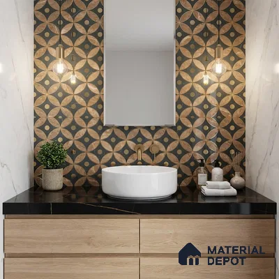 Glass Highlighter Wall Tile TL 07328 Golden Bloom 2 ft x 1 ft Glossy Finish Ceramic Tile - 9 mm | Suitable For Kitchen, Bathroom & Accent/Feature Wall