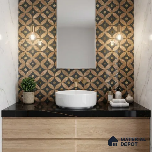Glass Highligter Wall Tile TL 07328 Golden Bloom 2 ft x 1 ft Glossy Finish Ceramic Tile - 9 mm | Suitable For Bathroom, Kitchen Backsplashes