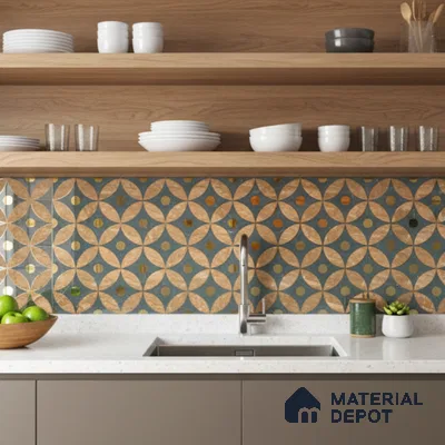 Glass Highlighter Wall Tile TL 07328 Golden Bloom 2 ft x 1 ft Glossy Finish Ceramic Tile - 9 mm | Suitable For Kitchen, Bathroom & Accent/Feature Wall
