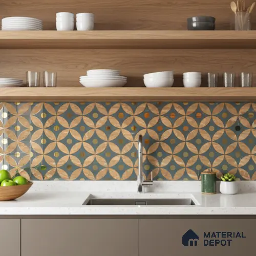 Glass Highligter Wall Tile TL 07328 Golden Bloom 2 ft x 1 ft Glossy Finish Ceramic Tile - 9 mm | Suitable For Bathroom, Kitchen Backsplashes