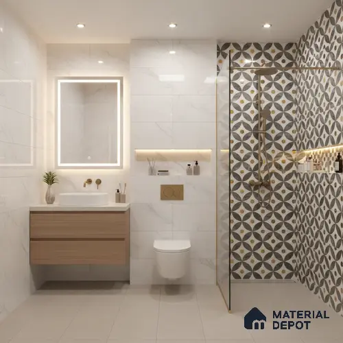 Glass Highligter Wall Tile TL 07329 Circle Luxe 2 ft x 1 ft Glossy Finish Ceramic Tile - 9 mm | Suitable For Bathroom, Kitchen Backsplashes