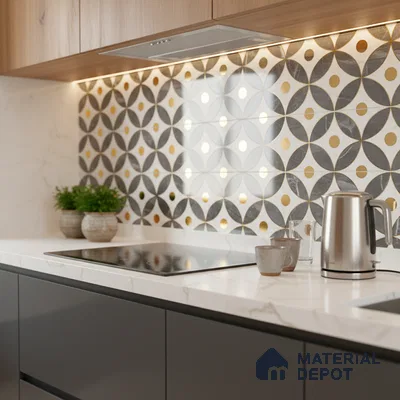 Glass Highligter Wall Tile TL 07329 Circle Luxe 2 ft x 1 ft Glossy Finish Ceramic Tile - 9 mm | Suitable For Bathroom, Kitchen Backsplashes