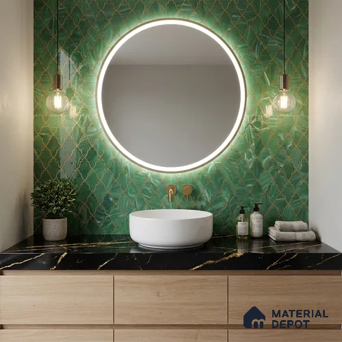Glass Highligter Wall Tile TL 07330 Jade Trellis 2 ft x 1 ft Glossy Finish Ceramic Tile - 9 mm | Suitable For Bathroom, Kitchen Backsplashes