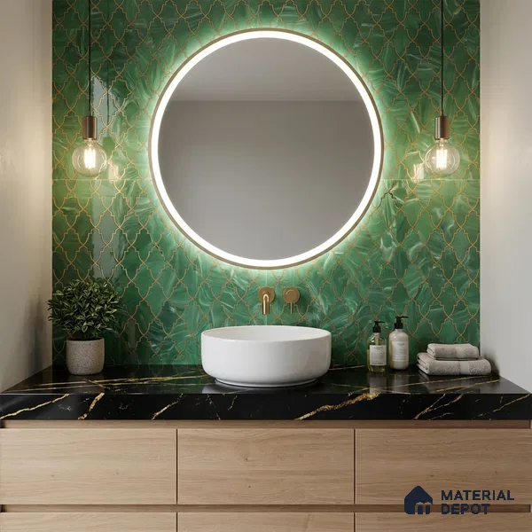 Glass Highligter Wall Tile TL 07330 Jade Trellis 2 ft x 1 ft Glossy Finish Ceramic Tile - 9 mm | Suitable For Bathroom, Kitchen Backsplashes