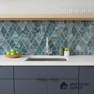 Glass Highligter Wall Tile TL 07331 Sapphire Trellis 2 ft x 1 ft Glossy Finish Ceramic Tile - 9 mm | Suitable For Bathroom, Kitchen Backsplashes