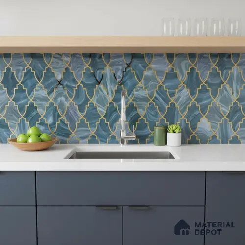 Glass Highligter Wall Tile TL 07331 Sapphire Trellis 2 ft x 1 ft Glossy Finish Ceramic Tile - 9 mm | Suitable For Bathroom, Kitchen Backsplashes