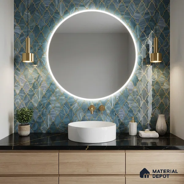 Glass Highligter Wall Tile TL 07331 Sapphire Trellis 2 ft x 1 ft Glossy Finish Ceramic Tile - 9 mm | Suitable For Bathroom, Kitchen Backsplashes