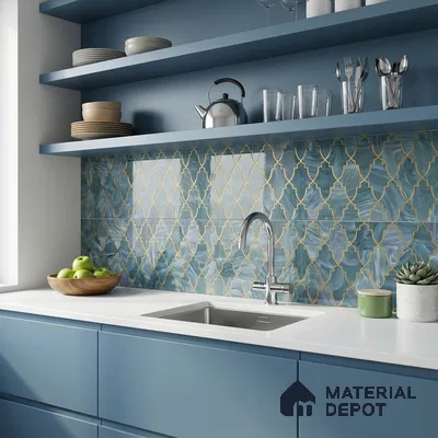 Glass Highligter Wall Tile TL 07331 Sapphire Trellis 2 ft x 1 ft Glossy Finish Ceramic Tile - 9 mm | Suitable For Bathroom, Kitchen Backsplashes