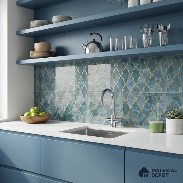 Glass Highligter Wall Tile TL 07331 Sapphire Trellis 2 ft x 1 ft Glossy Finish Ceramic Tile - 9 mm | Suitable For Bathroom, Kitchen Backsplashes