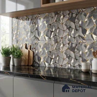 Glass Highligter Wall Tile TL 07332 Grey Flux 2 ft x 1 ft Glossy Finish Ceramic Tile - 9 mm | Suitable For Bathroom, Kitchen Backsplashes