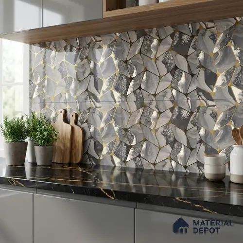 Glass Highligter Wall Tile TL 07332 Grey Flux 2 ft x 1 ft Glossy Finish Ceramic Tile - 9 mm | Suitable For Bathroom, Kitchen Backsplashes