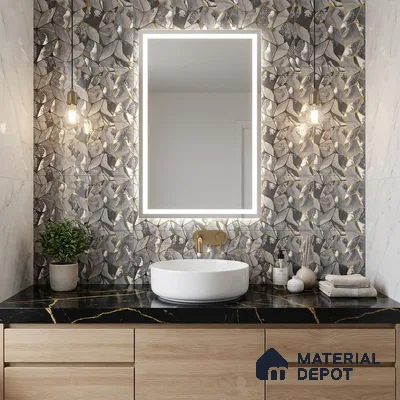 Glass Highligter Wall Tile TL 07332 Grey Flux 2 ft x 1 ft Glossy Finish Ceramic Tile - 9 mm | Suitable For Bathroom, Kitchen Backsplashes