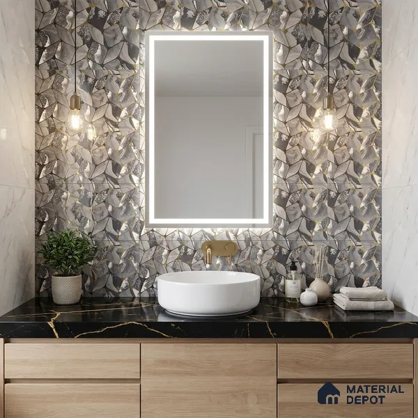 Glass Highligter Wall Tile TL 07332 Grey Flux 2 ft x 1 ft Glossy Finish Ceramic Tile - 9 mm | Suitable For Bathroom, Kitchen Backsplashes