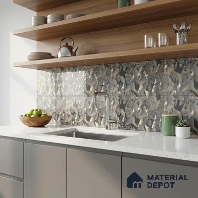 Glass Highligter Wall Tile TL 07332 Grey Flux 2 ft x 1 ft Glossy Finish Ceramic Tile - 9 mm | Suitable For Bathroom, Kitchen Backsplashes
