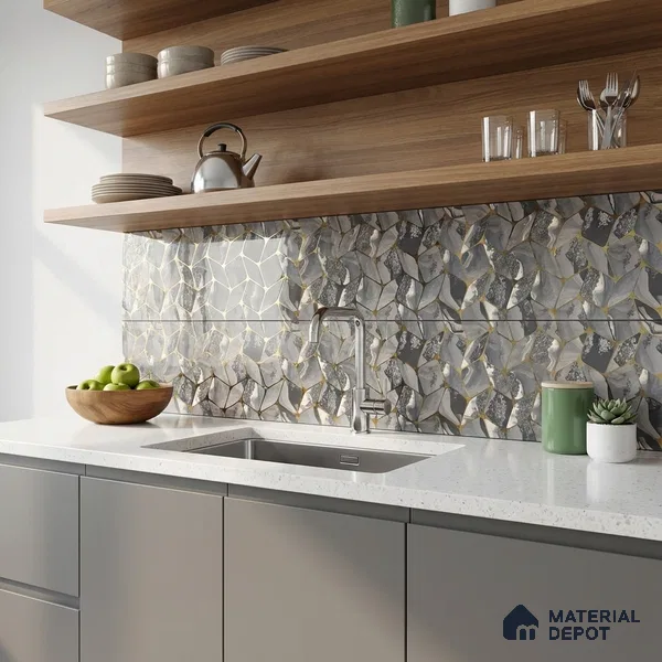 Glass Highligter Wall Tile TL 07332 Grey Flux 2 ft x 1 ft Glossy Finish Ceramic Tile - 9 mm | Suitable For Bathroom, Kitchen Backsplashes