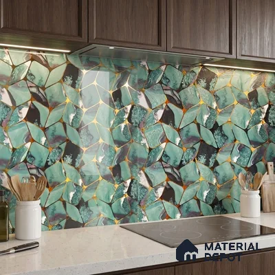 Glass Highligter Wall Tile TL 07333 Aqua Drift 2 ft x 1 ft Glossy Finish Ceramic Tile - 9 mm | Suitable For Bathroom, Kitchen Backsplashes