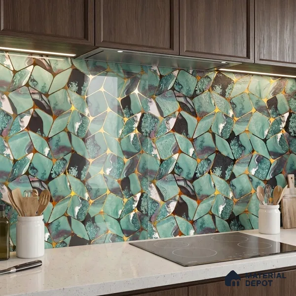 Glass Highligter Wall Tile TL 07333 Aqua Drift 2 ft x 1 ft Glossy Finish Ceramic Tile - 9 mm | Suitable For Bathroom, Kitchen Backsplashes