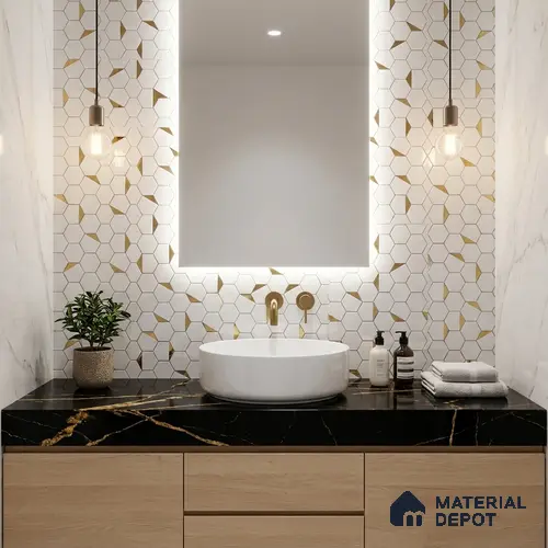Glass Highligter Wall Tile TL 07334 Mirror Hive 2 ft x 1 ft Glossy Finish Ceramic Tile - 9 mm | Suitable For Bathroom, Kitchen Backsplashes