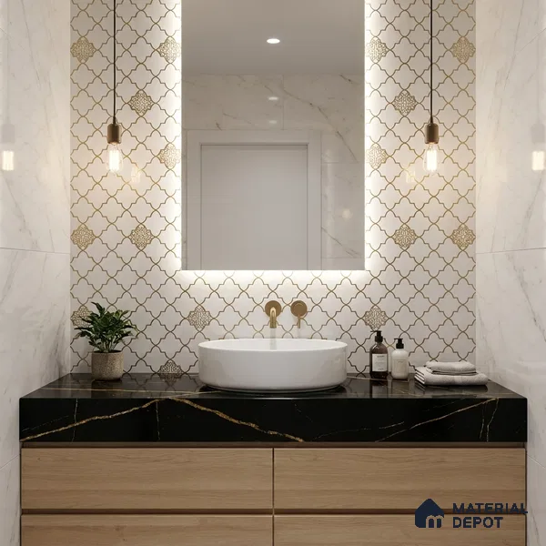 Glass Highligter Wall Tile TL 07335 Noor Lattice 2 ft x 1 ft Glossy Finish Ceramic Tile - 9 mm | Suitable For Bathroom, Kitchen Backsplashes