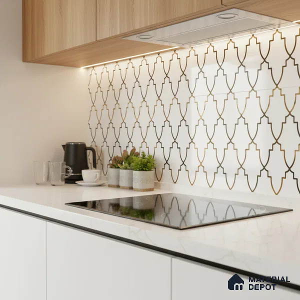 Glass Highlighter Wall Tile TL 07336 Golden Trellis 2 ft x 1 ft Glossy Finish Ceramic Tile - 9 mm | Suitable For Kitchen, Bathroom & Accent/Feature Wall