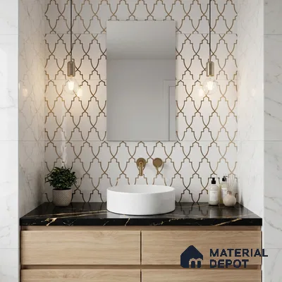 Glass Highlighter Wall Tile TL 07336 Golden Trellis 2 ft x 1 ft Glossy Finish Ceramic Tile - 9 mm | Suitable For Kitchen, Bathroom & Accent/Feature Wall