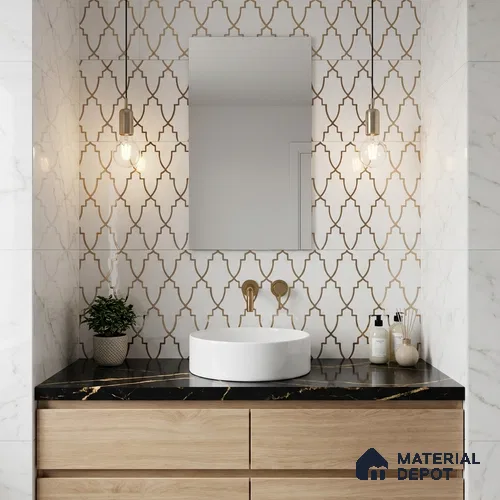 Glass Highligter Wall Tile TL 07336 Golden Trellis 2 ft x 1 ft Glossy Finish Ceramic Tile - 9 mm | Suitable For Bathroom, Kitchen Backsplashes