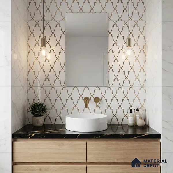 Glass Highlighter Wall Tile TL 07336 Golden Trellis 2 ft x 1 ft Glossy Finish Ceramic Tile - 9 mm | Suitable For Kitchen, Bathroom & Accent/Feature Wall