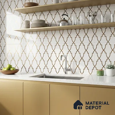 Glass Highlighter Wall Tile TL 07336 Golden Trellis 2 ft x 1 ft Glossy Finish Ceramic Tile - 9 mm | Suitable For Kitchen, Bathroom & Accent/Feature Wall