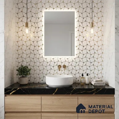 Glass Highligter Wall Tile TL 07337 Golden Mesh 2 ft x 1 ft Glossy Finish Ceramic Tile - 9 mm | Suitable For Bathroom, Kitchen Backsplashes