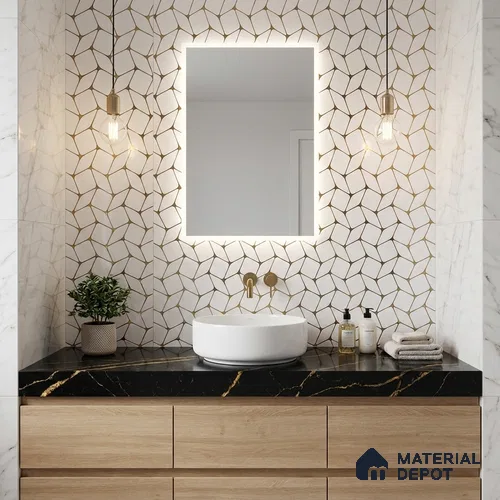 Glass Highligter Wall Tile TL 07337 Golden Mesh 2 ft x 1 ft Glossy Finish Ceramic Tile - 9 mm | Suitable For Bathroom, Kitchen Backsplashes