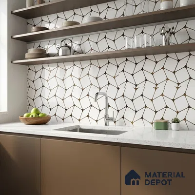 Glass Highligter Wall Tile TL 07337 Golden Mesh 2 ft x 1 ft Glossy Finish Ceramic Tile - 9 mm | Suitable For Bathroom, Kitchen Backsplashes