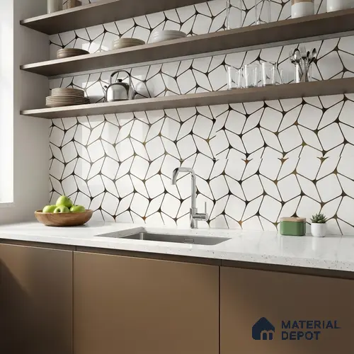 Glass Highligter Wall Tile TL 07337 Golden Mesh 2 ft x 1 ft Glossy Finish Ceramic Tile - 9 mm | Suitable For Bathroom, Kitchen Backsplashes