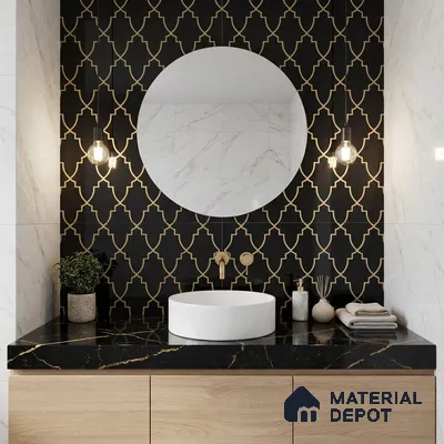 Glass Highligter Wall Tile TL 07338 Morocco Noir 2 ft x 1 ft Glossy Finish Ceramic Tile - 9 mm | Suitable For Bathroom, Kitchen Backsplashes