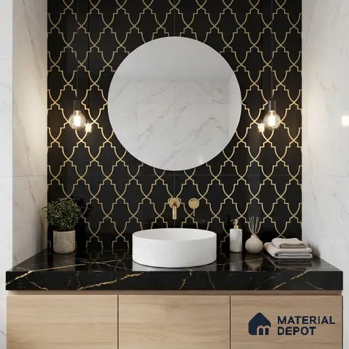 Glass Highligter Wall Tile TL 07338 Morocco Noir 2 ft x 1 ft Glossy Finish Ceramic Tile - 9 mm | Suitable For Bathroom, Kitchen Backsplashes