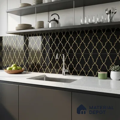 Glass Highligter Wall Tile TL 07338 Morocco Noir 2 ft x 1 ft Glossy Finish Ceramic Tile - 9 mm | Suitable For Bathroom, Kitchen Backsplashes