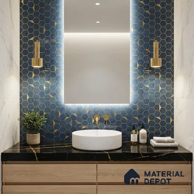 Glass Highligter Wall Tile TL 07339 Sapphire Hive 2 ft x 1 ft Glossy Finish Ceramic Tile - 9 mm | Suitable For Bathroom, Kitchen Backsplashes