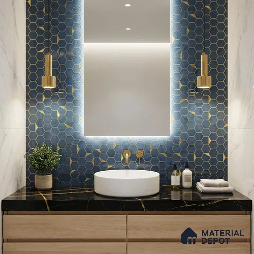 Glass Highligter Wall Tile TL 07339 Sapphire Hive 2 ft x 1 ft Glossy Finish Ceramic Tile - 9 mm | Suitable For Bathroom, Kitchen Backsplashes