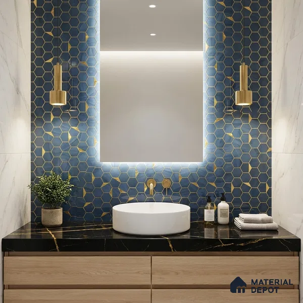 Glass Highligter Wall Tile TL 07339 Sapphire Hive 2 ft x 1 ft Glossy Finish Ceramic Tile - 9 mm | Suitable For Bathroom, Kitchen Backsplashes