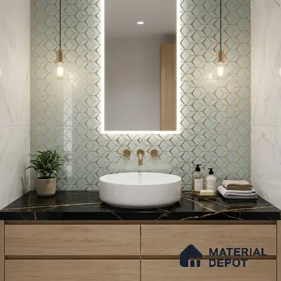 Glass Highligter Wall Tile TL 07340 Golden Lattice 2 ft x 1 ft Glossy Finish Ceramic Tile - 9 mm | Suitable For Bathroom, Kitchen Backsplashes