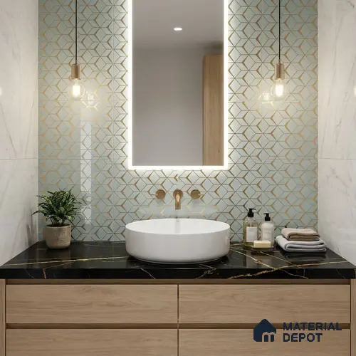 Glass Highligter Wall Tile TL 07340 Golden Lattice 2 ft x 1 ft Glossy Finish Ceramic Tile - 9 mm | Suitable For Bathroom, Kitchen Backsplashes