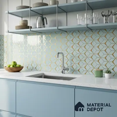 Glass Highligter Wall Tile TL 07340 Golden Lattice 2 ft x 1 ft Glossy Finish Ceramic Tile - 9 mm | Suitable For Bathroom, Kitchen Backsplashes