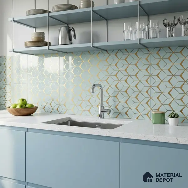 Glass Highligter Wall Tile TL 07340 Golden Lattice 2 ft x 1 ft Glossy Finish Ceramic Tile - 9 mm | Suitable For Bathroom, Kitchen Backsplashes