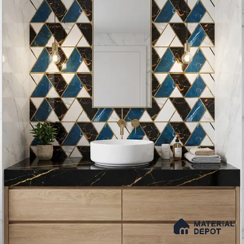 Glass Highligter Wall Tile TL 07341 Aqua Marble 2 ft x 1 ft Glossy Finish Ceramic Tile - 9 mm | Suitable For Bathroom, Kitchen Backsplashes