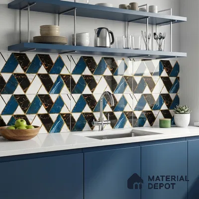 Glass Highligter Wall Tile TL 07341 Aqua Marble 2 ft x 1 ft Glossy Finish Ceramic Tile - 9 mm | Suitable For Bathroom, Kitchen Backsplashes