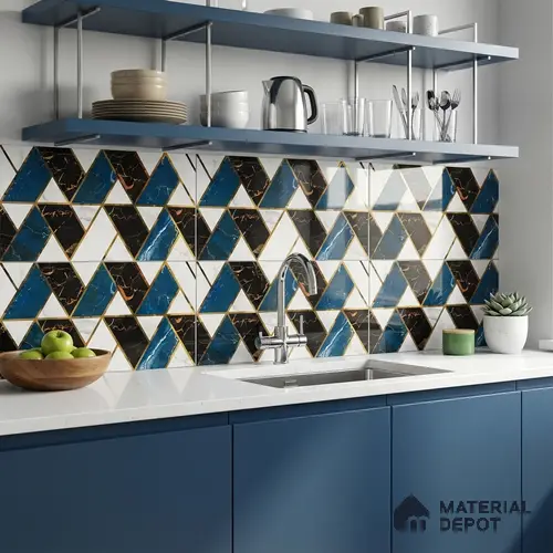 Glass Highligter Wall Tile TL 07341 Aqua Marble 2 ft x 1 ft Glossy Finish Ceramic Tile - 9 mm | Suitable For Bathroom, Kitchen Backsplashes